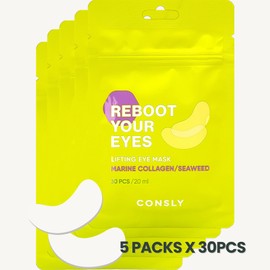 CONSLY 150 Pcs (5 Packs x 30) Marine Collagen & Seaweed Eye Masks – Fabric Under Eye Patches for Anti-Aging, Puffiness & Hydration