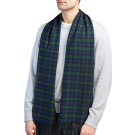 Fishers Finery Men's 100% Pure Cashmere Scarf Winter Plaid Scarf (Blue Green Plaid)