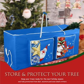 Christmas Tree Storage Bag Fits Maximum to 7.5/9 Ft Disassembled Xmas Tree with Two Large Pockets, Reinforced Handles & Dual Zipper-600D Oxford Waterproof Material Tote Protects from Dirt - Specification: 9FT Blue