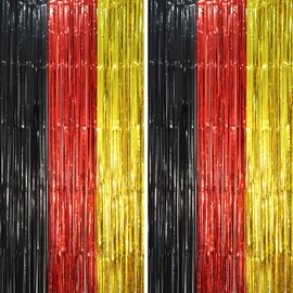 Voircoloria 2 Pack Red Black Gold Foil Fringe Backdrop Curtains, Tinsel Streamers Party Decorations, Fringe Backdrop, Door Shimmer for Thanksgiving Day or Birthday Party