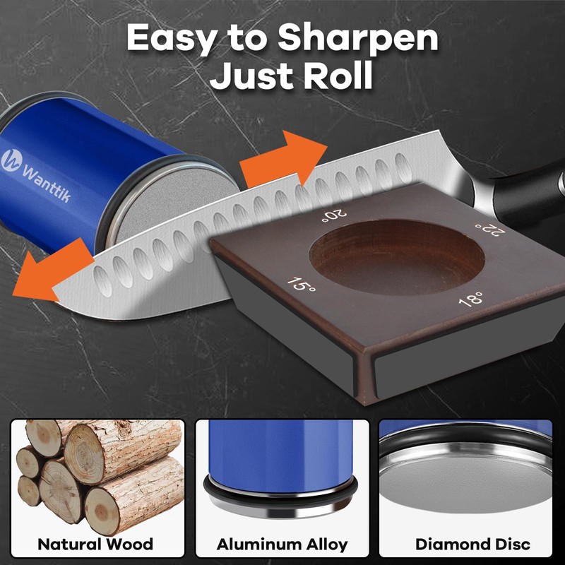 WANTTIK Rolling Knife Sharpener Kit, Upgraded Roller Knife Sharpener with
