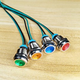 Gebildet Pack of 4 12 mm 3V-4.5V-5V-6V-7.5V-9V LED Metal Indicator Light Waterproof Signal Lamp Pilot Dash with Wire (Red/Orange/Blue/Green)