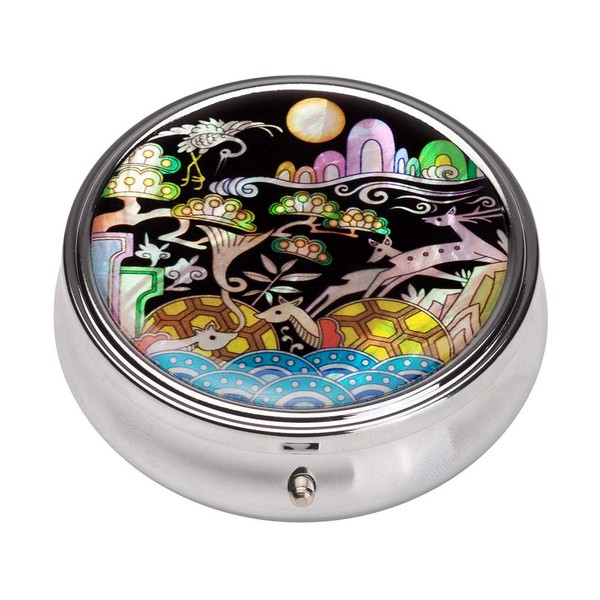 Mother of Pearl Pill Box Durable Durable Emblems Compact 3 Compartments Portable Round Pill Box Travel Camping Vitamins Medicine Organizer for Pocket Purse