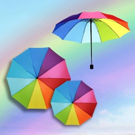 Gelasgo Compact Travel Umbrella, Portable Folding Windproof and Rainproof Rainbow Umbrella, 10 Ribs Strong and Fastened Umbrella for Adult Men and Women, Different Seasons