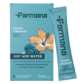 Farmana Low Sodium Electrolyte Drink Mix - Natural Electrolytes, Organic Fruits and Greens - No Added Sugar Electrolyte Drink Mix for Rapid Hydration, Energy, and Recovery - Blueberry Hibiscus Flavor