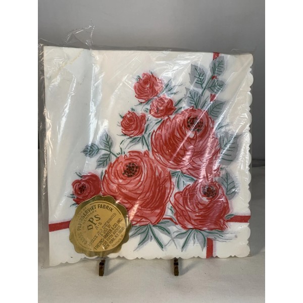 Dansk 12 DANSK VTG RED ROSES LUNCHEON NAPKINS WITH SCALLOPED
