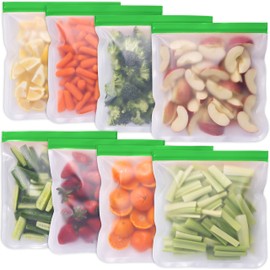 GREENZLA Planet Friendly Reusable Freezer Bags, 8-Pack Extra Thick and Leakproof & Resealable - For Safe Food Storage, Marinating, Snacks, & Meal Prep, Reusable Bags for Food, & Freezer Safety