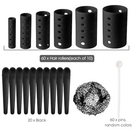 WILLBOND 141 Pieces Hair Rollers Set Include 60 Pcs Plastic Hair Rollers (black,6 Sizes)