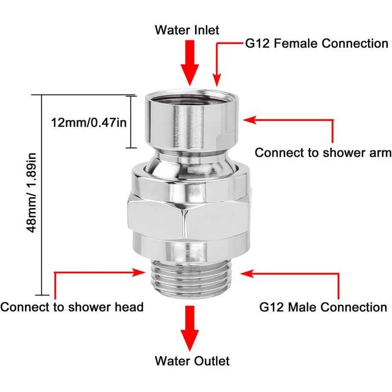 Bestgle Shower Connector G1/2 Top Shower Swivel Ball Joint Adapter