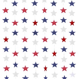 8 Pack Strands Total 52.5Ft Patriotic Star Streamers Banner- Paper Garland Banner Red White Blue Hanging Stars Decorations for 4th of July, Memorial Day, Veterans Day Party, Independence Day
