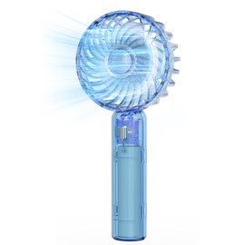 MZMSUTU Portable Mini Handheld Fan,Transparent Design Small Fan Adjustable USB Rechargeable 3 Speed Powerful Eyelash Fan For Stylish Kids Girls Women Men Indoor Outdoor Travelling (Transparent Blue)