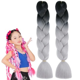Wig Specialty Shop Classe Braided Hair Bundles Set of 2 Hair Extensions Kids Dance Cornrow Volume Braiding Gradation Heat Resistant Children to Adults 32 Colors to Choose from Black x Silver