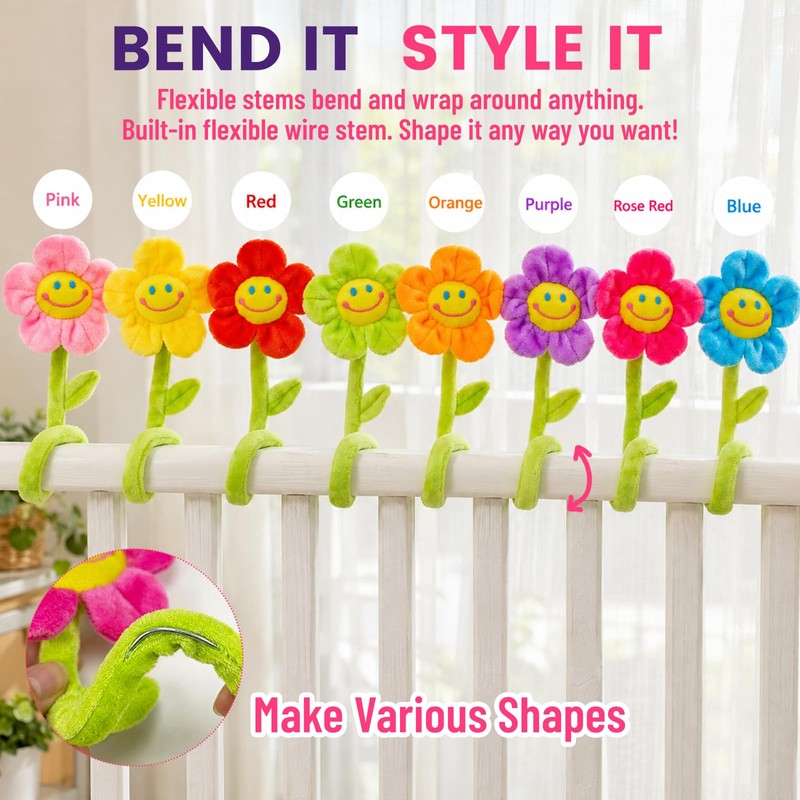 40Pcs Artificial Plush Flower Curtain Tiebacks, Bendable Stem Cutdoor Tiebacks,