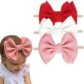 Hjiaruiky 5inch Baby Headbands Baby Girl Bows Newborn Bows Headband for Baby Girls Handmade Big Hair Bows Hair Accessories Heaadwraps for Infant Toddlers Red White Pink