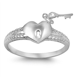 Heart Lock and Key Purity Promise Ring New .925 Sterling Silver Band Size 8