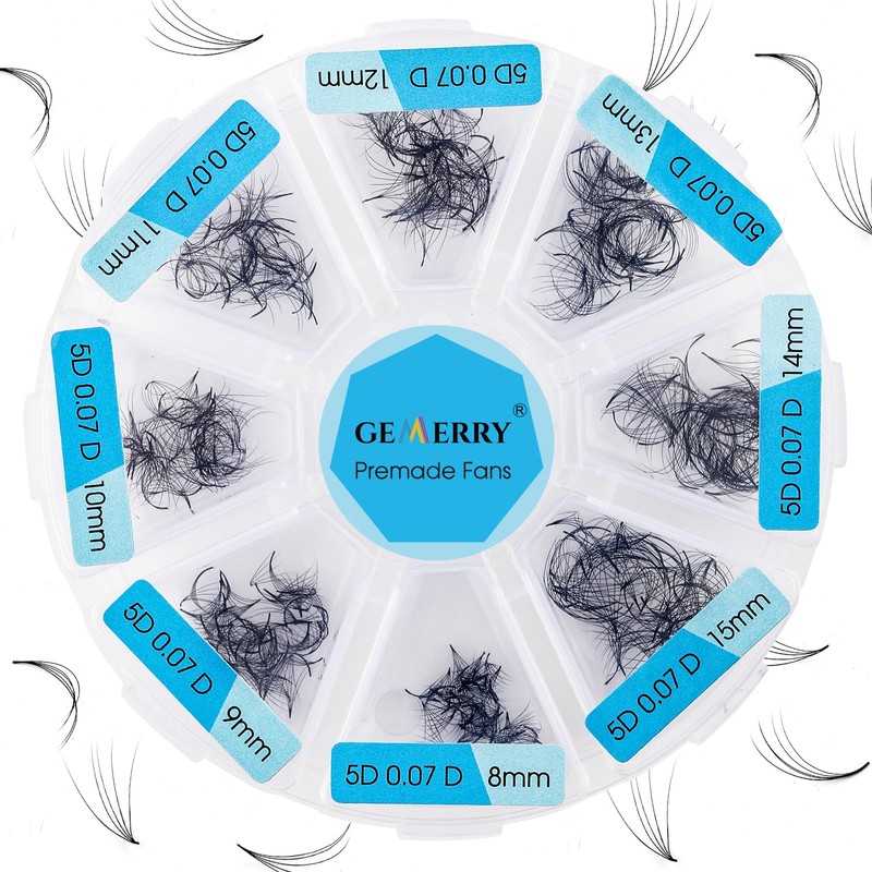 Gemerry Pre-Fanned Volume Eyelashes, Ready-to-Use Fan Eyelash Extension, 5D, 8-15