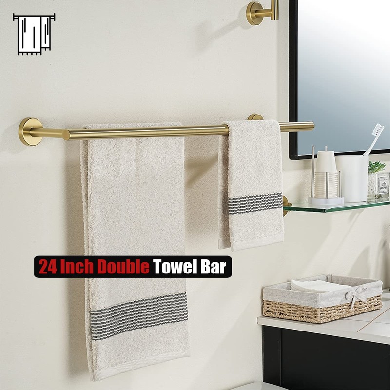 JQK Double Towel Bar 27 Inch, Brass Gold Useable Length