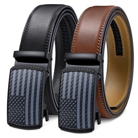 SANSTHS Ratchet Belts for Men 2 Pack, Mens Belts Leather for Dress with Adjustable Slide Buckle, Gift for Him 1 3/8"