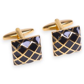 AKORD Vintage Square Cufflinks for Men, Gold with Black