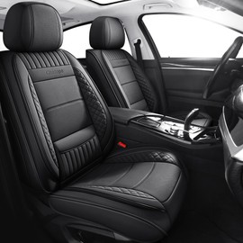 Chezope Leather Seat Covers, Black Car Seat Covers Front Pair, Breathable Car Seat Protectors, Wear-Resistant Car Accessories, Universal Fit for Most Cars,SUVs Truck (Black-Stripes, Front Pair)