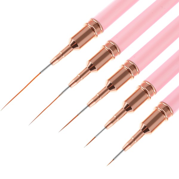 5Pcs Line Brushes for Nails, Mabor Pink Thin Nail Art Brushes Nail Dotting Drawing Tool for Thin Details Long Lines,Sizes 5/8/12/20/25mm