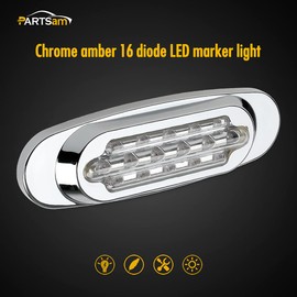 Partsam 14Pcs 6.5inch Amber 16LED Side Marker Turn Signal Lights Chrome Flush Mount Clearance Lights for Trailer Semi Truck, Replacement for Peterbilt/Kenworth/Freightliner