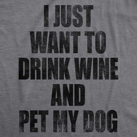 Crazy Dog T-Shirts Women's Wine & Pet Dog Funny T-Shirt, Dark Heather Grey, XL
