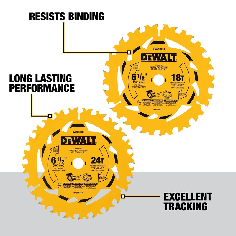 DEWALT 6-1/2 in. 18T and 24T Circular Saw Blade 2-Pack