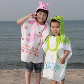 Kids Animal Hooded Summer Beach Towel Poncho Yellow