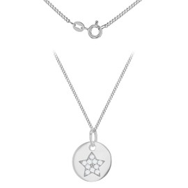 Tuscany Silver Sterling Silver CZ 10mm x 13.5mm Star Disc Pendant on Sterling Silver Curb Chain 18"