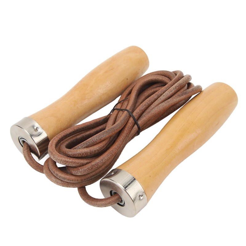 Jump Rope Cowhide Wooden Handle Portable Highly Effective Skipping Rope