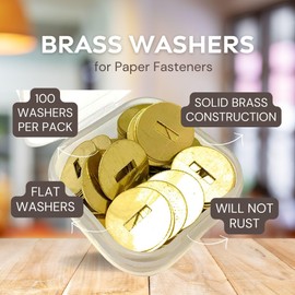 Officewerks Brass Washers for Paper Fasteners, 1/2 Inch Slotted Brass Gold-Plated Round Metal Brads for Scrapbooking, Crafts, Making DIY, and More (Gold Washers - 100 Pack)