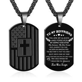 Zocomi To My Boyfriend Gifts Dog Tag Cross Necklace for Men Boys America Flag Pendant Chain Jewelry Valentine’s Day Birthday Christmas Aniversary Promise Gifts Him Teenage Age Black