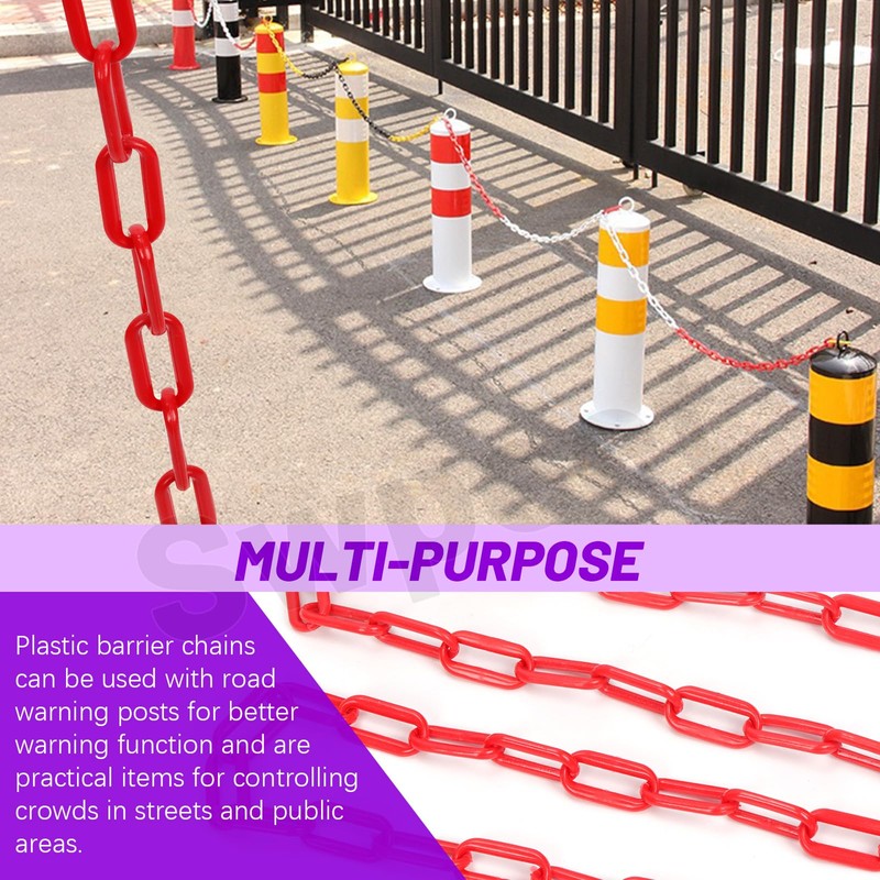 Swpeet 21Pcs 5M x 6mm Plastic Barrier Chain Red Plastic