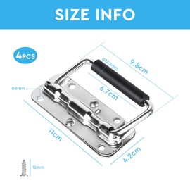 SUPAWAY Pack of 4 Folding Handles, Small Spring-Loaded Box Handle, Iron, 110 mm, Spring Handle, Folding Hardware Boxes Handle, Folding Handle for Boxes for Suitcases, Flight Cases, Tool Boxes, Camping