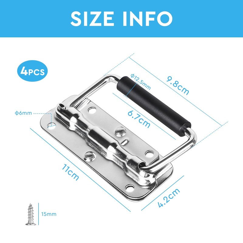 SUPAWAY Pack of 4 Folding Handles, Small Spring-Loaded Box Handle,