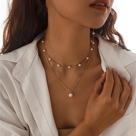 Kamala Pearls Necklace 2024 Kamala Pearl Necklaces for Women 14k Gold Plated Layered Pearl Necklaces Freshwater Pearls Necklace Pearls Chain Necklace Kamala Necklace Kamala Harris Merchandise