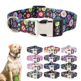 Colorful Flower Dog Collars for Medium Dogs, Pretty Pattern Print Floral Dog Collar Metal Buckle Durable Soft Female Dog Collars for XSmall Small Medium Large Breed Pet Girl Dogs, M
