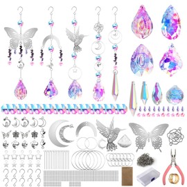 EEEKit 400 PCS Crystal Sun Catcher for Window, DIY Crystal Sunlight Catcher Making Kit, Hanging Rainbow Maker Prism with Chain Hummingbird Butterfly Moon Start Rose Heart Pendant