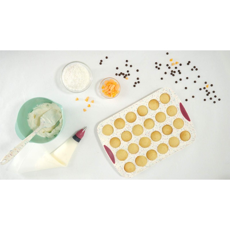 Trudeau Structure Silicone Muffin Pan, 24 Cup Mini, Confetti/Fuschia