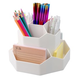 Pagezol 360 Degree Rotating Pencil Holder Desk-Organiser, Multi-Functional Pen Holder, Pencil Pots Makeup Brush Holder with 9 Compartments for Home School Office Supplies and Stationary Storage,White
