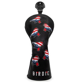 Golf Head Covers Driver Cover 3 Wood Headcover Hybrid Head Covers Embroidery USA American Flag Birdie Design Golf Club Headcovers Leather Wood Head Cover (for Fairway-Black (1pcs))
