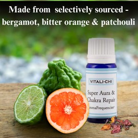 Vitali-Chi Super Aura & Chakra Repair Pure Essential Oil - 10ml | with Bergamot, Bitter Orange & Patchouli | for Diffusers, Aromatherapy, Skin Care, Massage & Bath Oil