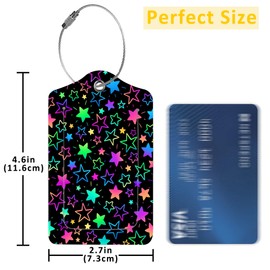 EOBKLAX 2 Pack Luggage Tags for Suitcases,Bright Neon Stars Luggage Tag,PU Leather Id Label Luggage Tags with Stainless Steel Loop and Privacy Cover for Women Men Teens Travel