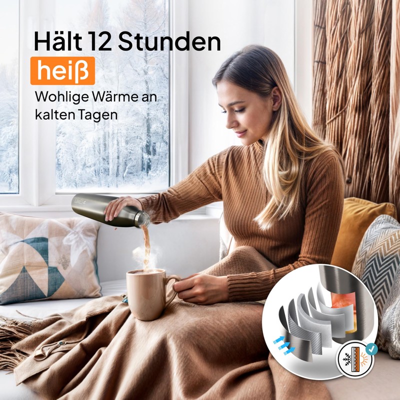 Limes 8 Thermosflasche 1L "FourSeasons" [HEIß & KALT] Trinkflasche Edelstahl