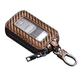Opuweiy Car Key Holder, Carbon Fiber Pattern Key Cover, Universal Storage Bag for Men Women (Coffee)