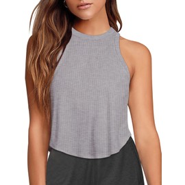 Womens Workout Crop Tops Flowy Yoga Athletic Shirts Casual Racer Back Muscle Tank Exercise Running Tank Tops Active Gym Tops(Light Grey Small)