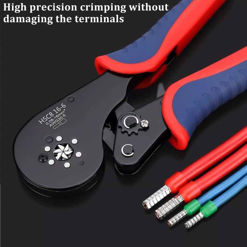 Wowlela Wire Ferrule Crimping Tool, 0.08-16mm² Hexagonal Ferrule Crimping Tool,