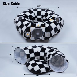 Cat Tunnel Bed,Cat Tunnel Bed with Soft Central Cat Couch,Cat Toys for Indoor Cats,Collapsible Peekaboo Cat Cave,Cat Donut Tunnel and Kitty Toy Set（White and Black，Donut）