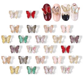 WOKOTO 24pcs Zircon Butterflies 3D Nail Charms For Nail Art 3D Luxury Alloy Nail Art Accessories Charms For Nails Nail Butterflies For Acrylic Nails 3d Butterfly Nail Art Crystals Rhinestones Gems